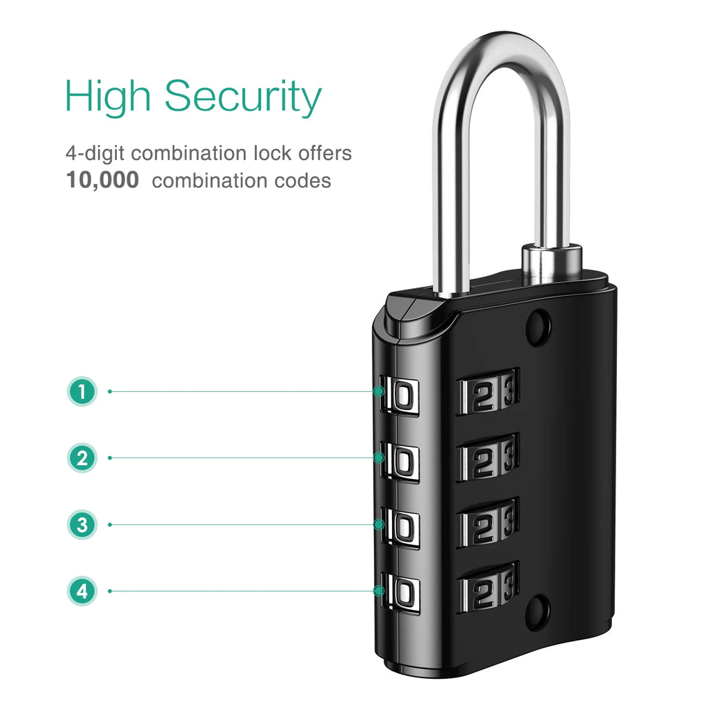ORIA 2-Pack 4-Digit Waterproof Combination Padlocks for Outdoor Gym Trunk Security Black
