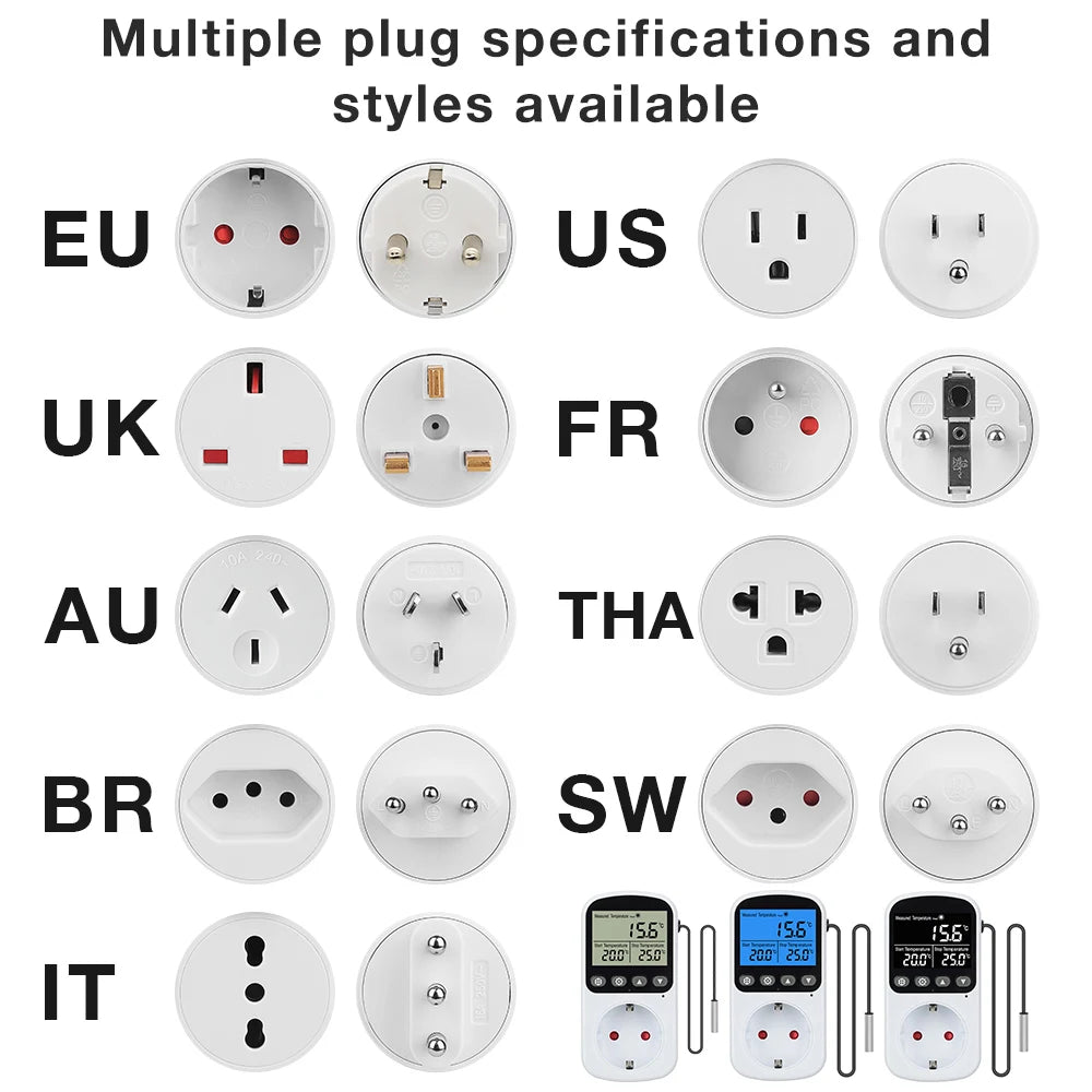 Full View LCD Thermostat Socket 16A 230V Temperature Controller EU Plug Heating Cooling Regulator with Sensor