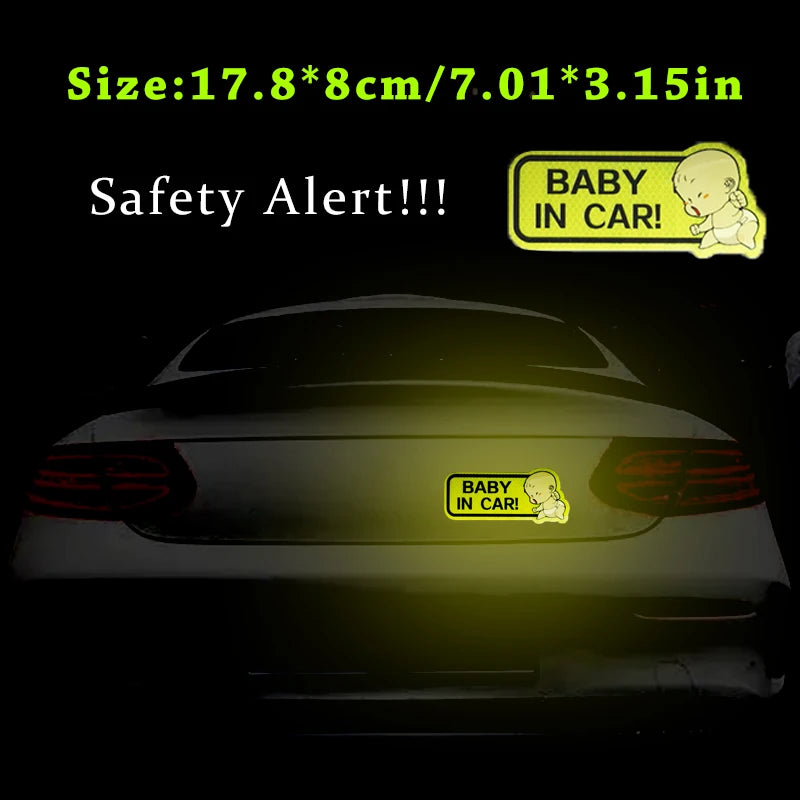 CowLost | 1pc-car-bumper-reflective-safety-strip-stickers-baby-in-car-pattern-car-reflective-sticker-reflective-warning-safety-tape |5