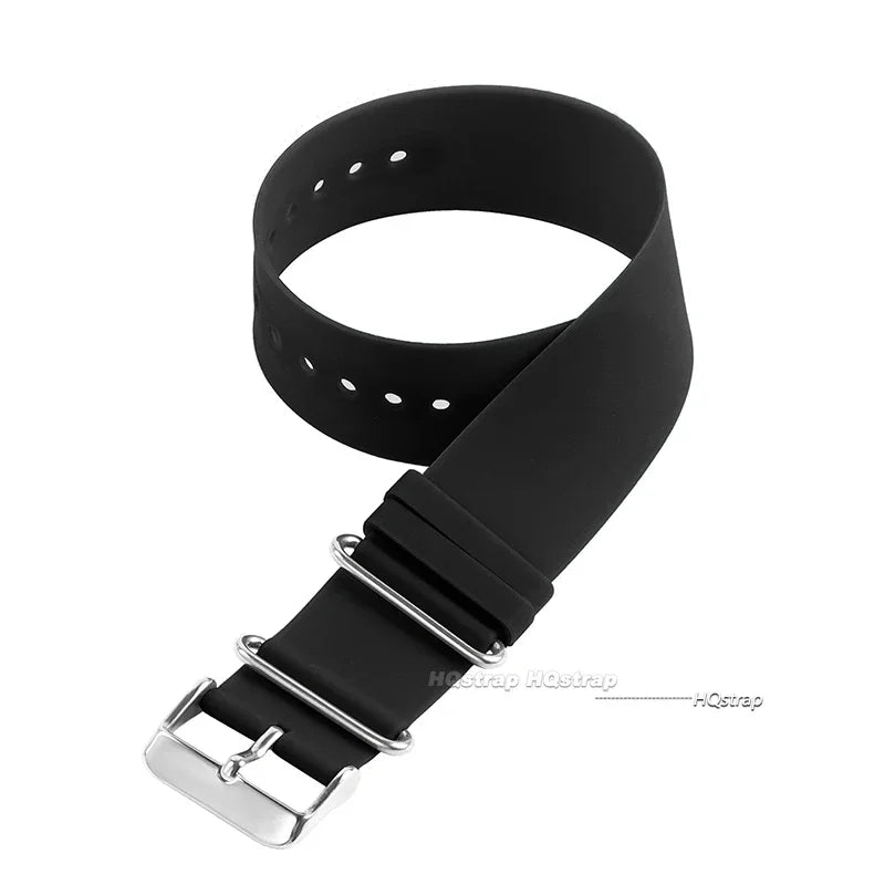 18mm-22mm Soft Silicone Waterproof One-Piece Watch Strap Black Blue Grey Universal
