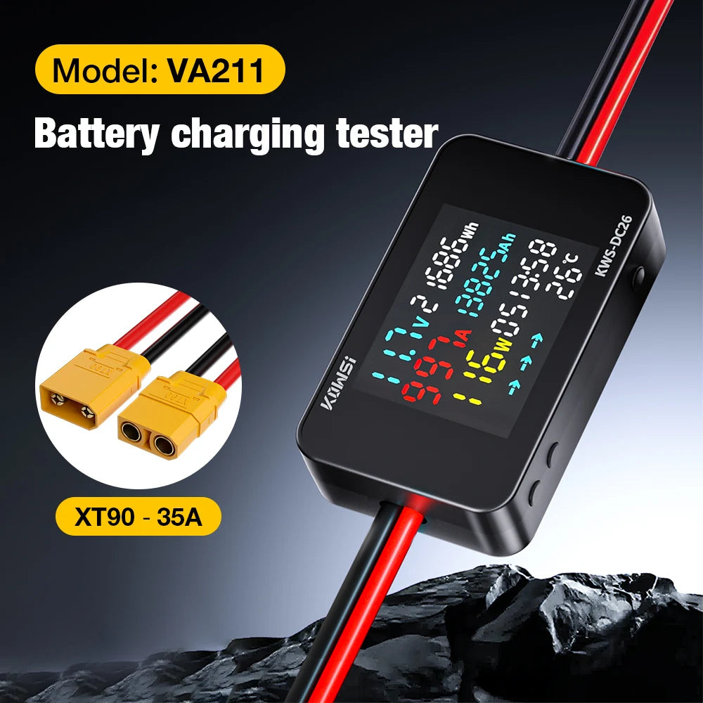 KWS-DC26 Digital Voltmeter Ammeter DC8-80V 0-20/50A Power Energy Meter with Color Screen for EV Battery Charging Detection