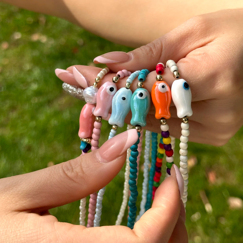 CowLost | colorful-ceramic-fish-beaded-necklace-for-women-unisex-handmade-rice-beads-choker-beach-party-aesthetic-charm-jewelry-gifts |3