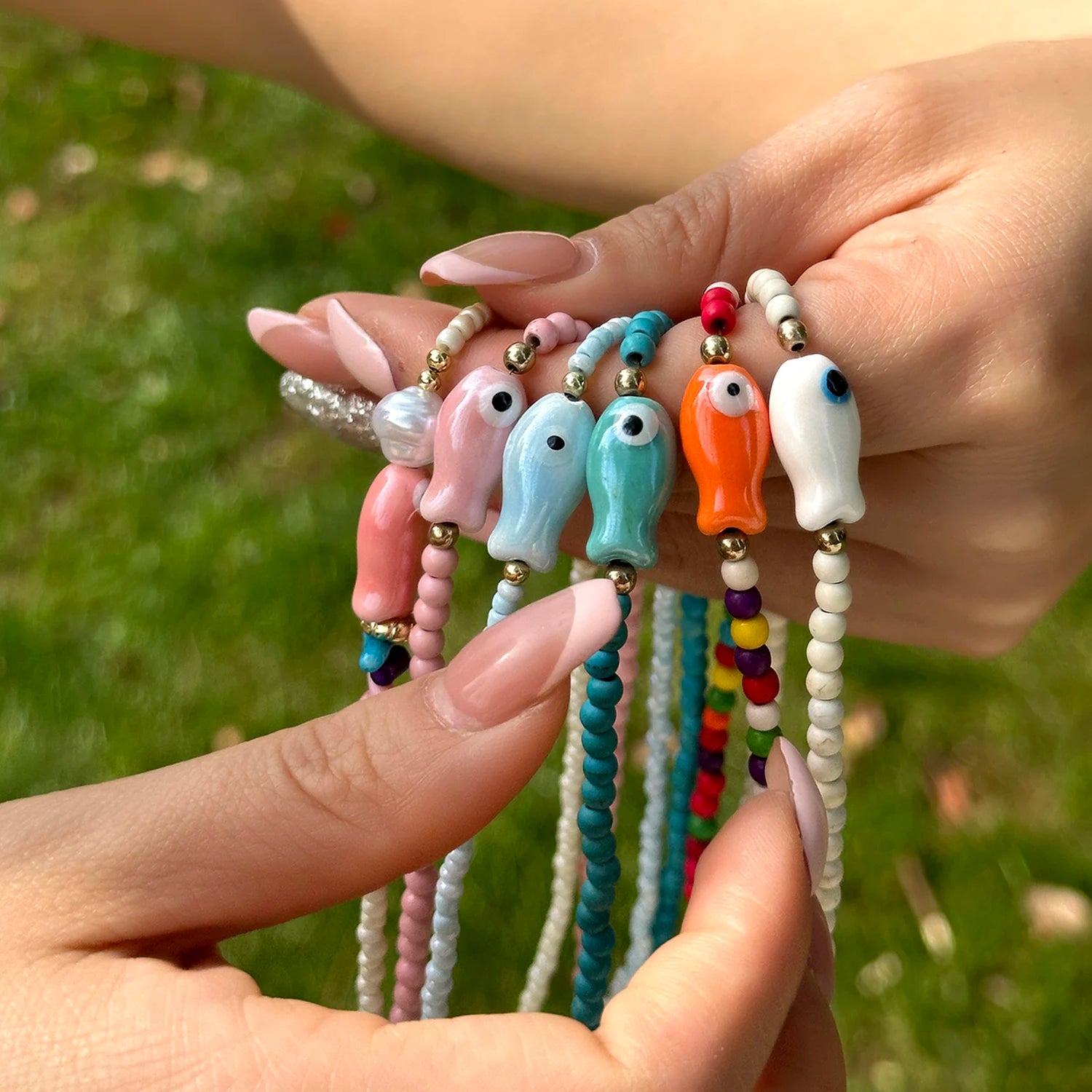 CowLost | colorful-ceramic-fish-beaded-necklace-for-women-unisex-handmade-rice-beads-choker-beach-party-aesthetic-charm-jewelry-gifts |3
