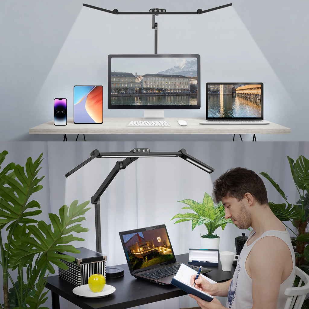 28.2" Large Transformable LED Desk Lamp with Clamp, 24W Auto Dimming Sensor Light for Office