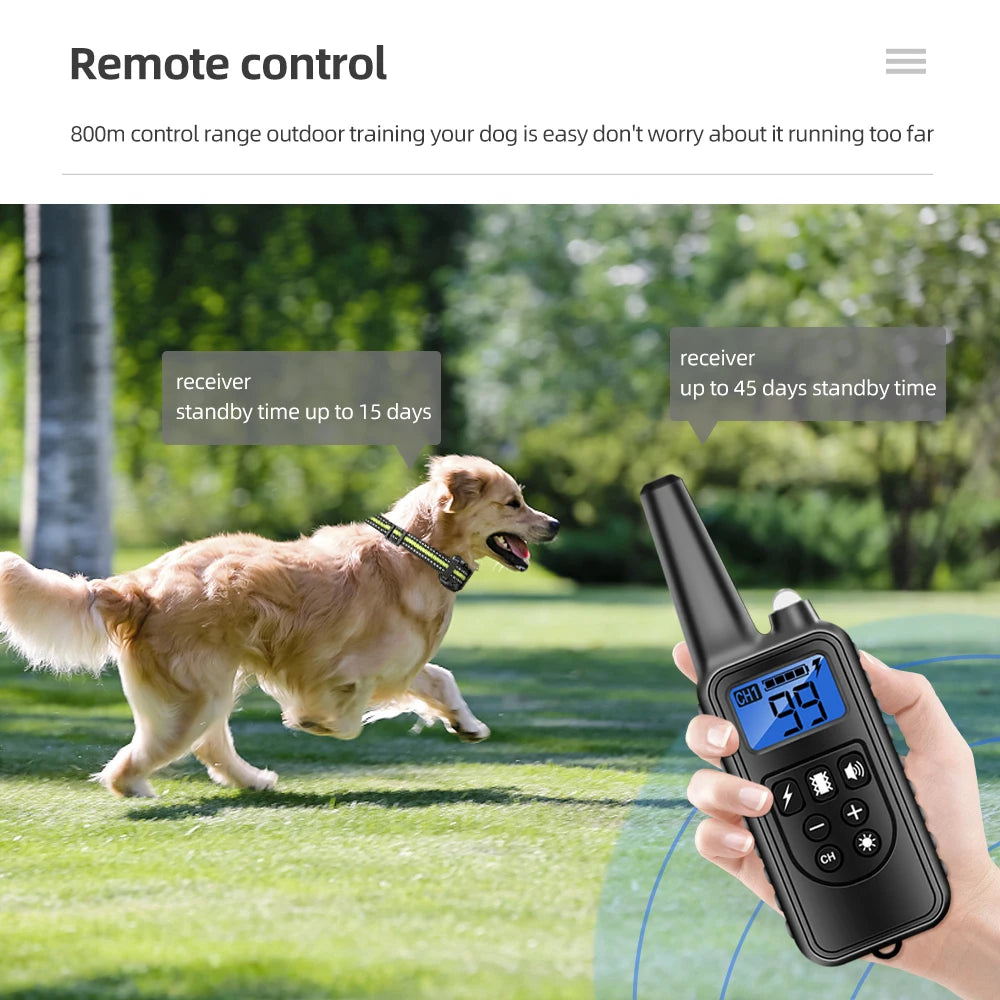 800m Waterproof Rechargeable Electronic Dog Training Collar with Nylon Rope Stop Barking