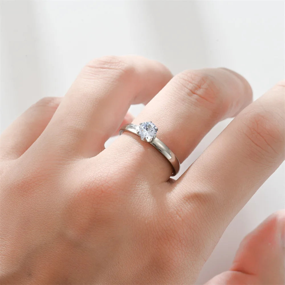 Stainless Steel Zircon Couple Engagement Rings for Men and Women Size 5-12 Valentine's Day Gift