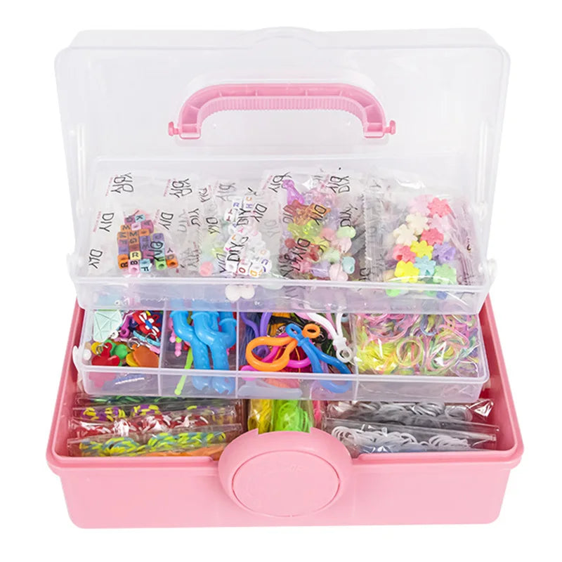 DIY Rubber Bands Loom Weaving Kit Box for Bracelets, Pendants, and Beaded Crafts
