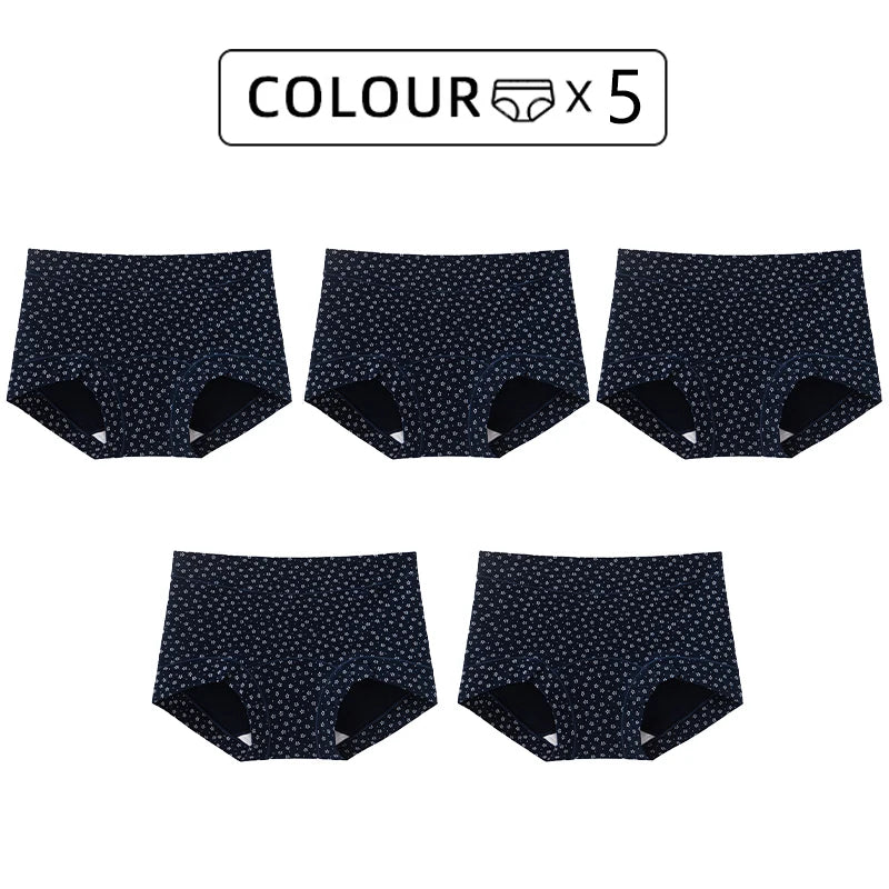 CowLost | product_id-fallsweet-5pcs-plus-size-womens-cotton-seamless-plaid-briefs-high-elastic-underwear |11