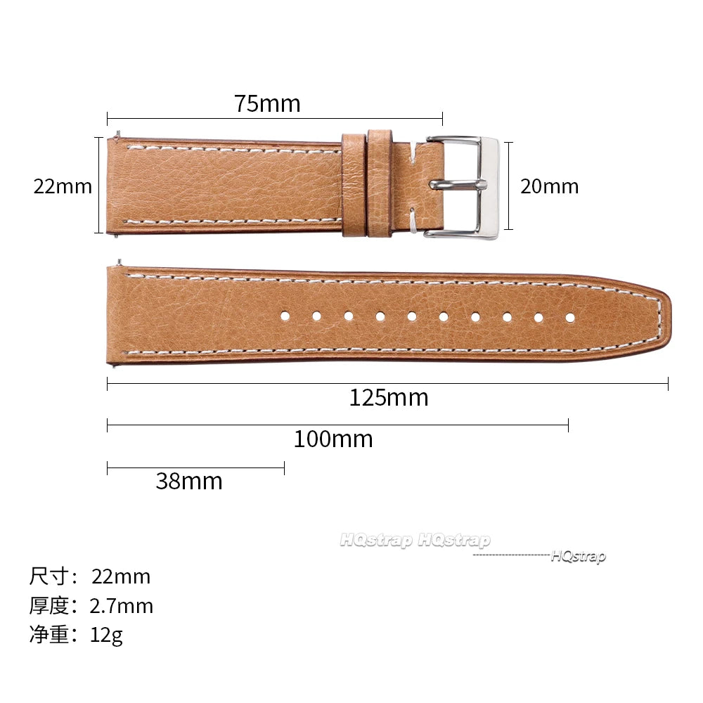 HQstrap Leather Watchband for Seiko 20mm 22mm with Steel Pin Buckle Vintage Strap