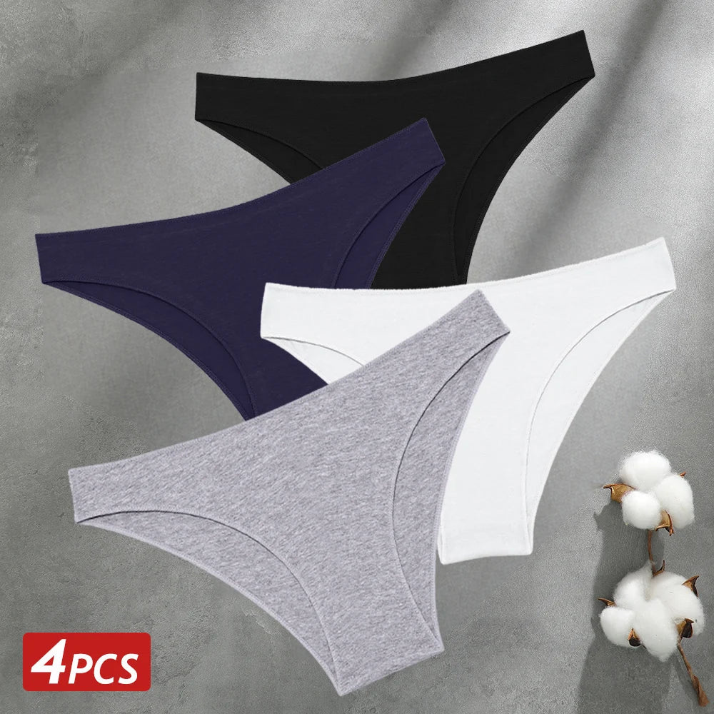 CowLost | activewear-pants-4pcs-women-s-seamless-low-waist-cotton-briefs-solid-color-panties |26