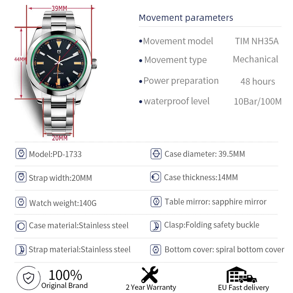 CowLost | pagani-design-green-glass-mens-mechanical-watches-luxury-sapphire-automatic-watch |9