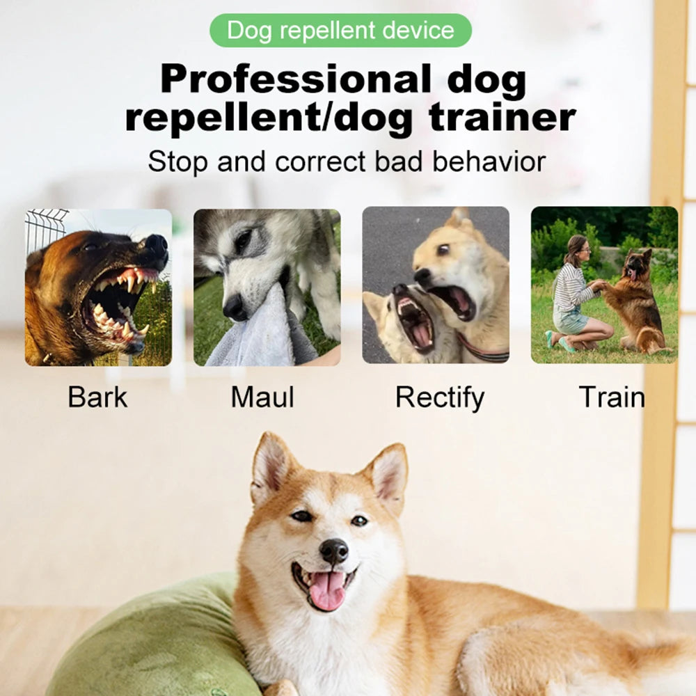 Rechargeable Ultrasonic Dog Repeller with LED Flashlight Anti-Barking Trainer