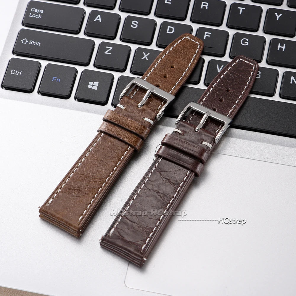 HQstrap Leather Watchband for Seiko 20mm 22mm with Steel Pin Buckle Vintage Strap