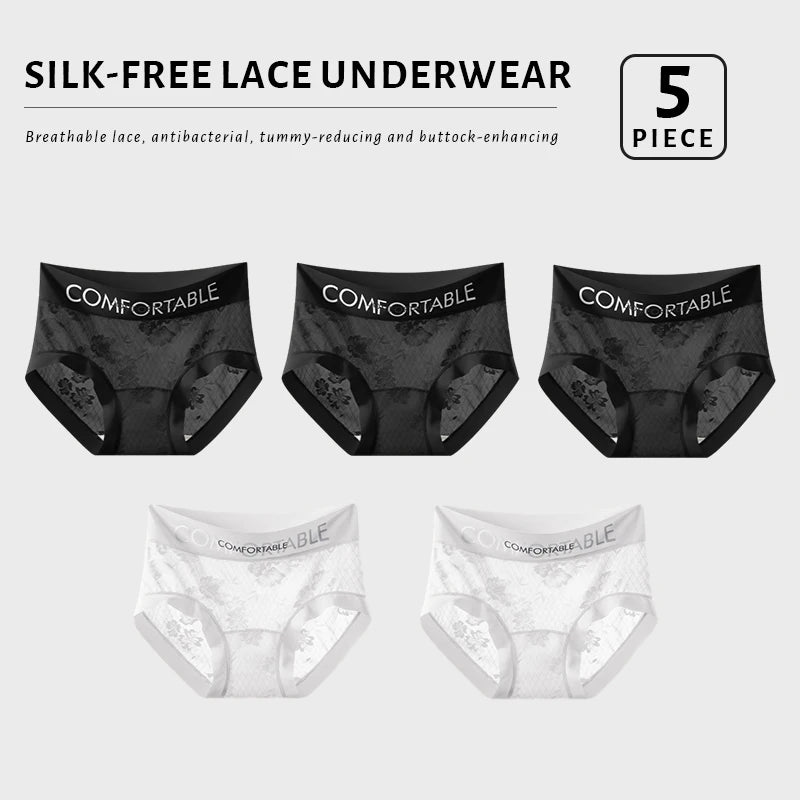 CowLost | product_id-fallsweet-5-pack-plus-size-women-s-floral-lace-seamless-briefs-with-letter-embroidery |12