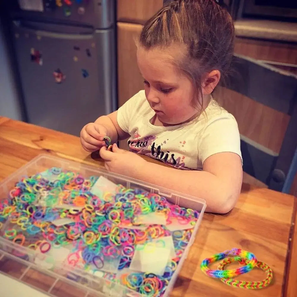 600pcs Colorful Rubber Loom Bands DIY Craft Kit Elastic Bracelet Set