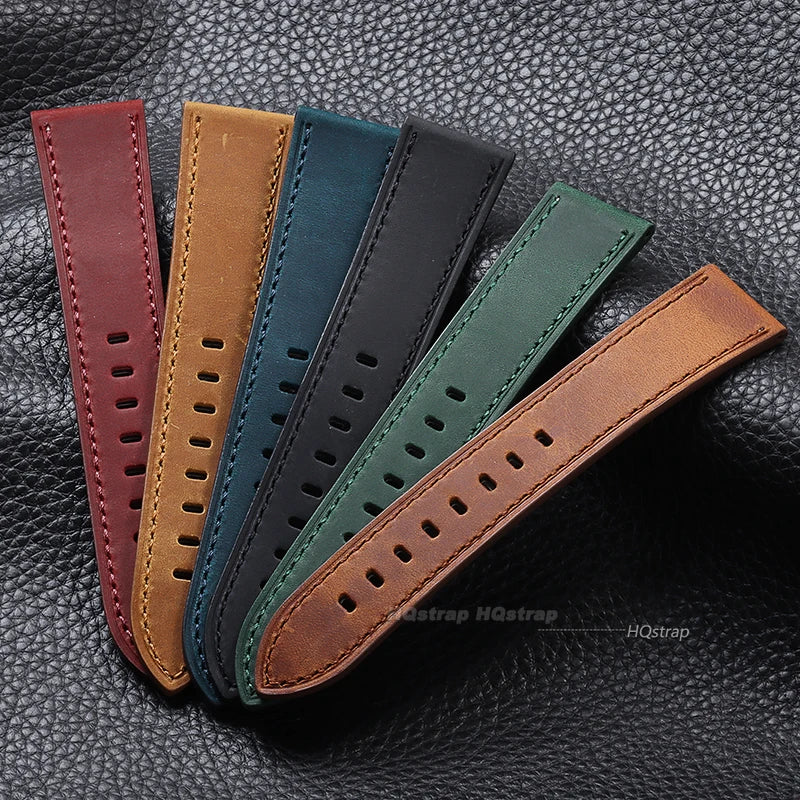 Leather Watch Strap 18-24mm for Samsung Galaxy Watch 7/6/5/4, Gear, Xiaomi, Casio Vintage Band