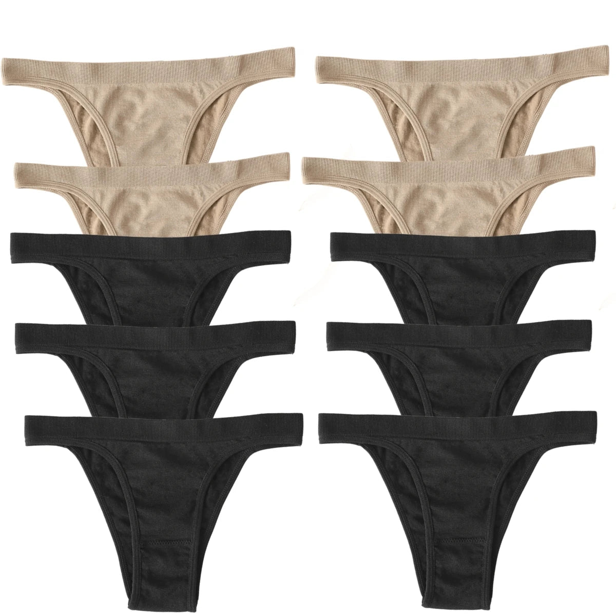 CowLost | product_id-10pcs-womens-seamless-ribbed-high-leg-sports-thong-underwear-set |25