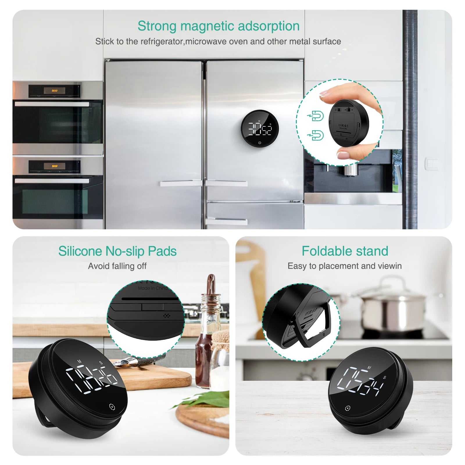 ORIA Magnetic LED Digital Kitchen Timer Countdown Stopwatch Alarm Clock
