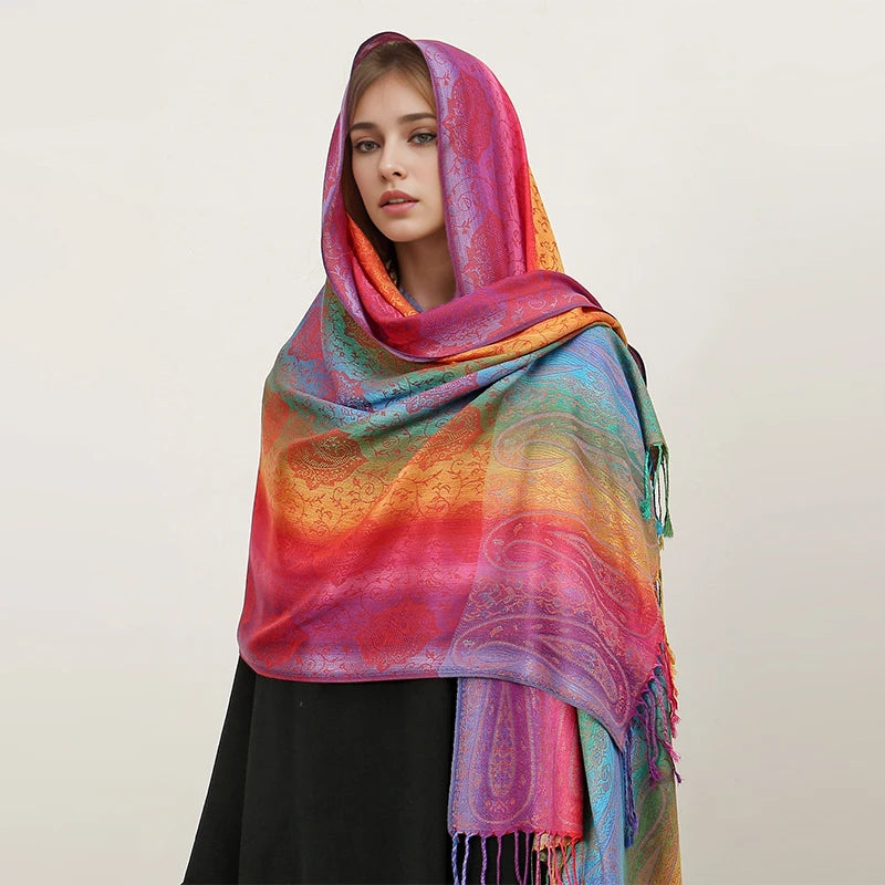 CowLost | rainbow-colors-winter-warm-thick-ethnic-style-jacquard-scarf |22