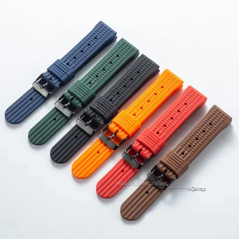 CowLost | premium-soft-rubber-waffle-watchband-20mm-22mm-replacement-strap-for-seiko-water-ghost-sport-watchband-black-green-wristband |6