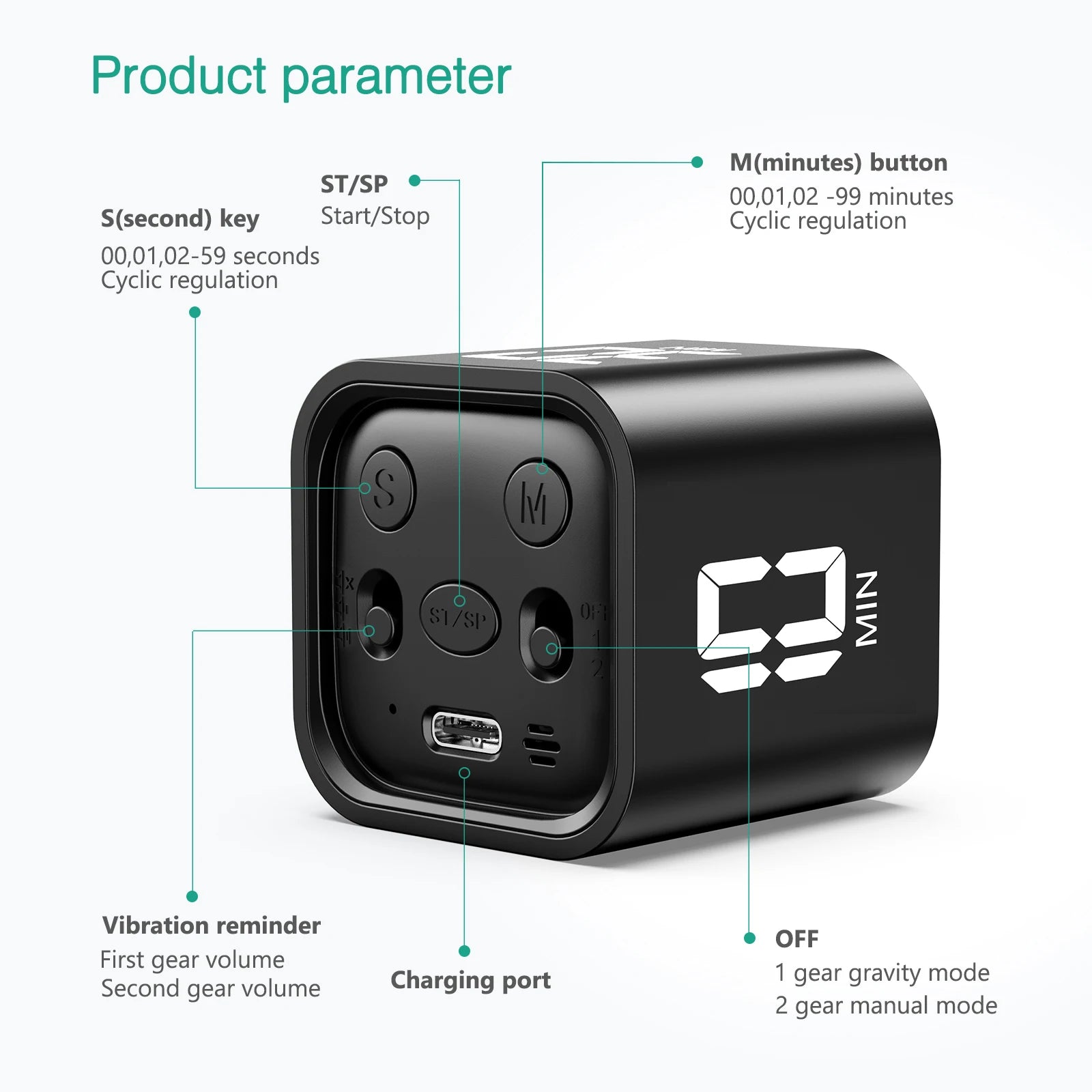 Cube Timer Custom Countdown Gravity Sensor for Tasks Work Study Kitchen