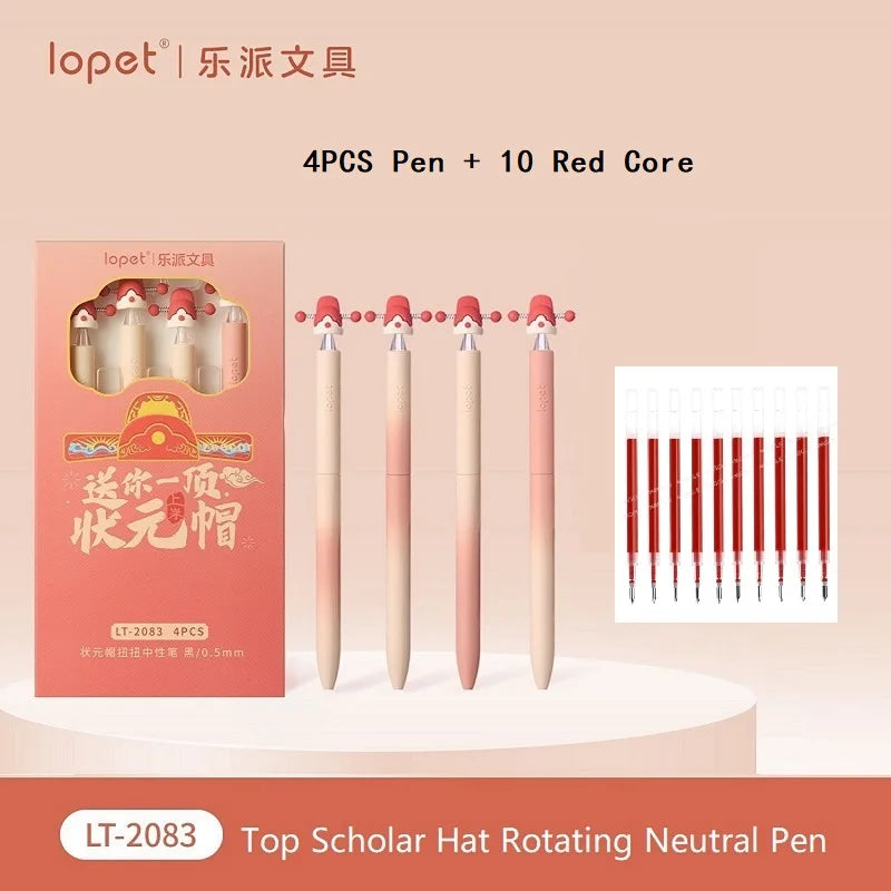 CowLost | product_id-4pcs-lopet-kawaii-lucky-hat-gel-pens-0-5mm-st-tip-quick-drying-refillable-large-capacity-ideal-for-school-exams |22