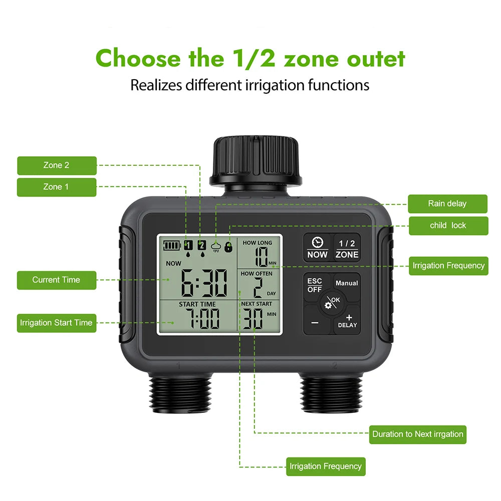 Automatic 1/2/3-Outlet Water Timer with Timing Control for Outdoor Sprinkler