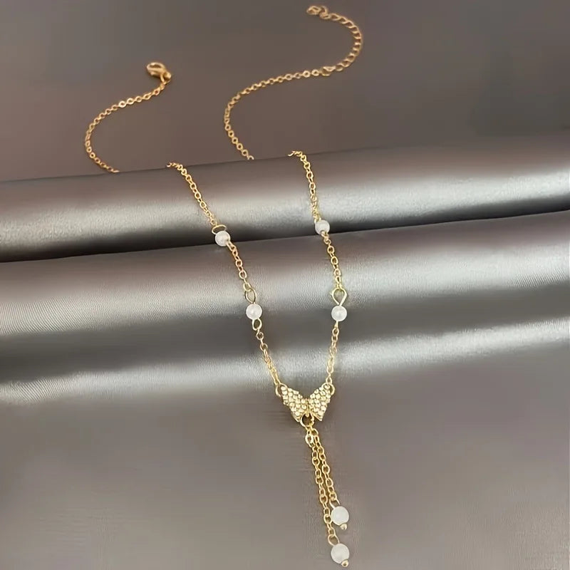 Women Gold Plated Butterfly Tassel Pendant Necklace for Party and Gifts