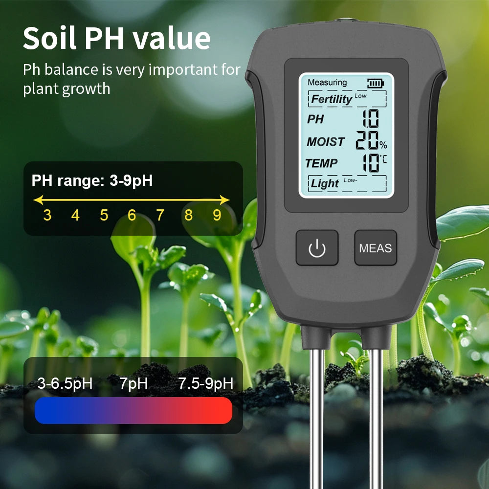 5-in-1 Digital Soil Meter PH Moisture Fertility Temp Sunlight Tester for Garden Greenhouse