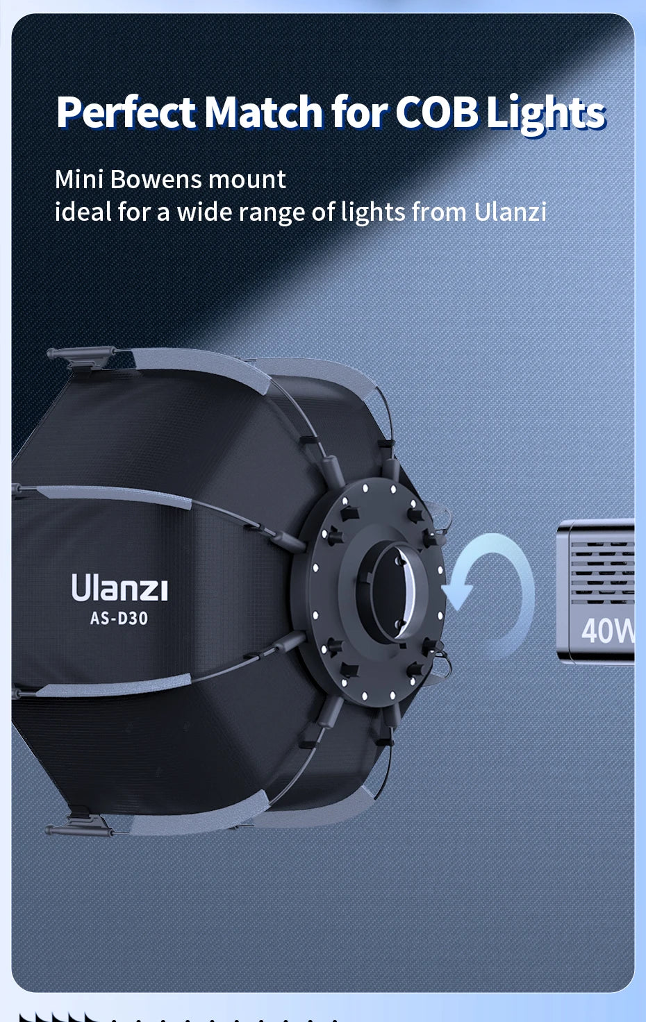 CowLost | ulanzi-as-d30-30cm-octagonal-softbox-quick-pack-light-box-with-mini-bowens-mount-for-40w-cob-video-light |8