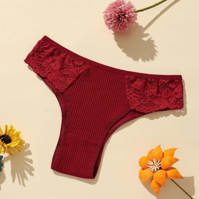 CowLost | product_id-4pcs-womens-cotton-ribbed-low-rise-brazilian-lace-briefs |5