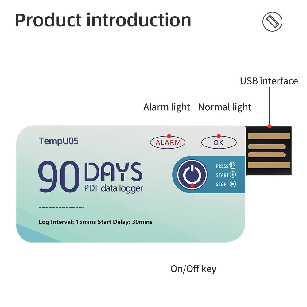 Disposable USB Temperature Data Logger 30/60/90 Days PDF Report for Vaccine Cold-Chain