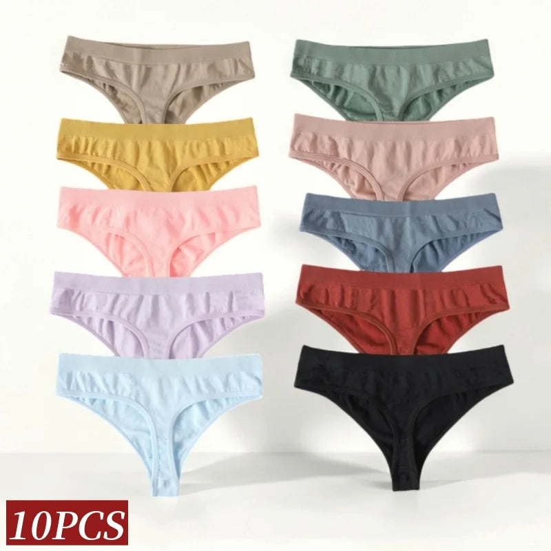 CowLost | product_id-10pcs-womens-seamless-low-waist-g-string-thong-panties-m-xl-sexy-underwear |2