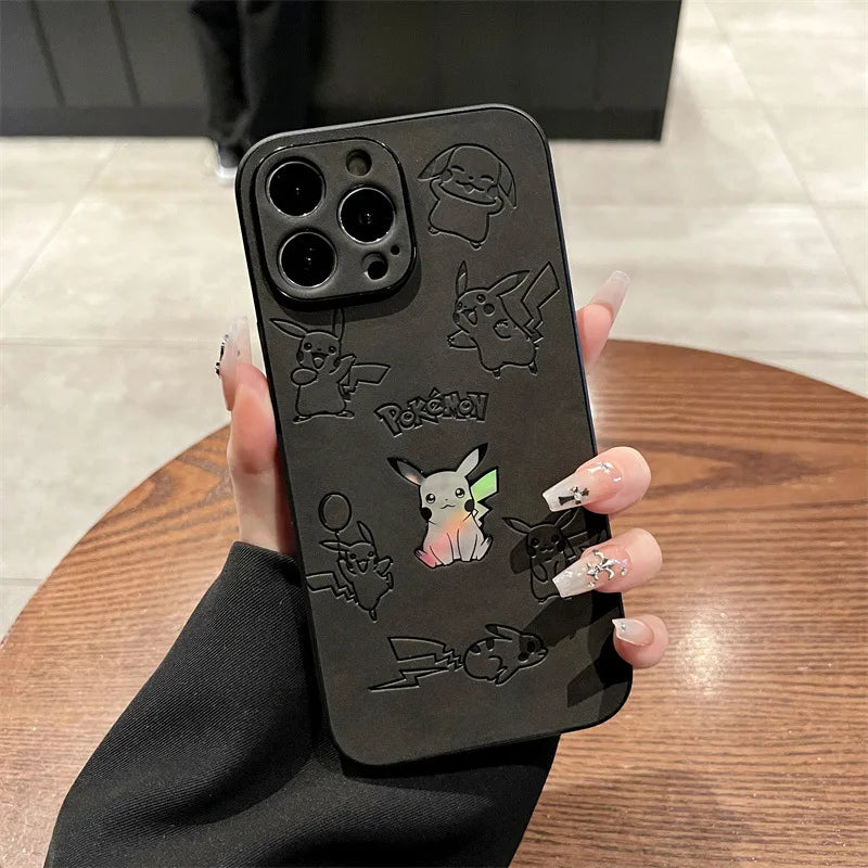 CowLost | cartoon-pikachu-faux-leather-shockproof-phone-case-for-iphone-7-to-16-pro-max |10