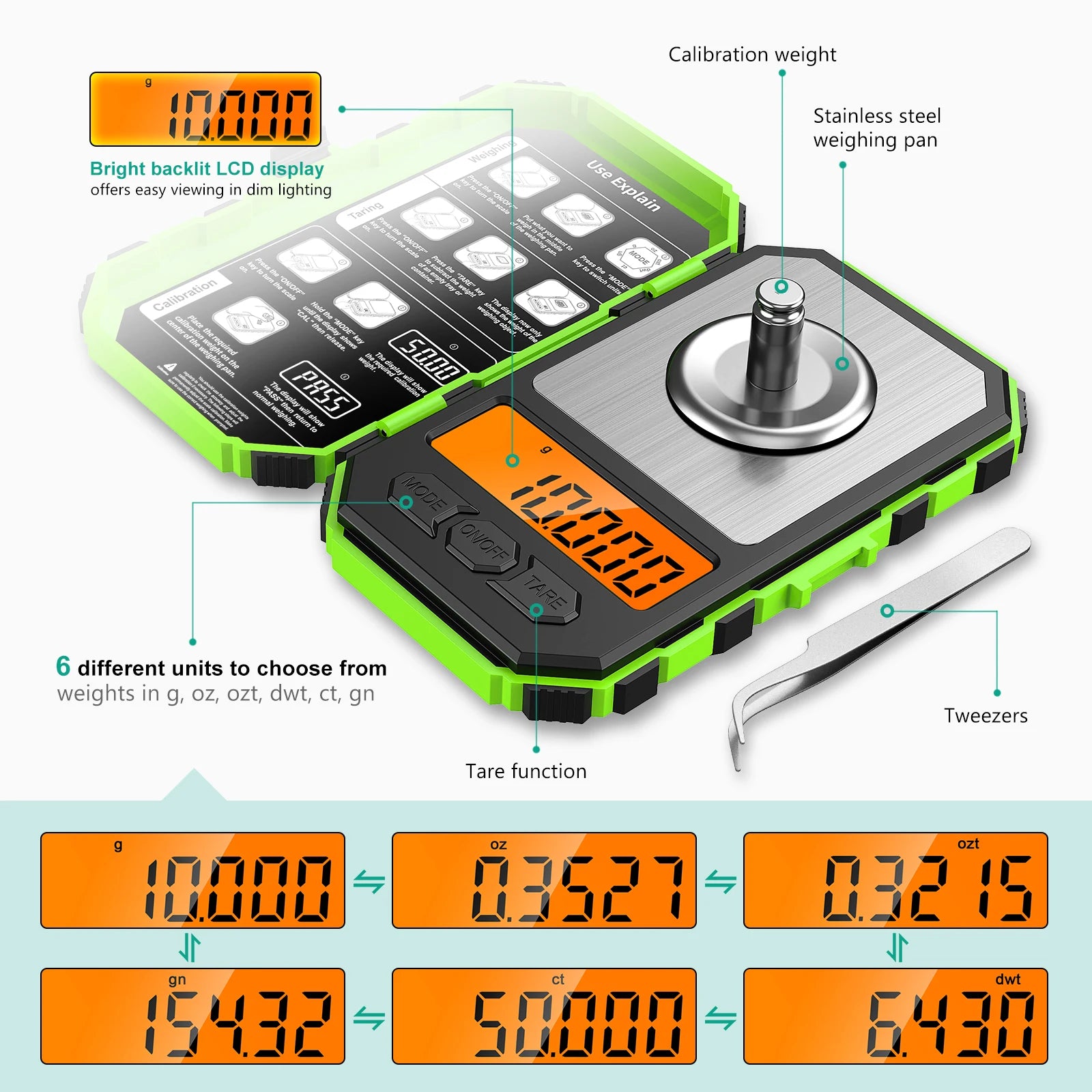 Brifit 0.001g-50g Digital Pocket Scale with Calibration Weights and LED Display
