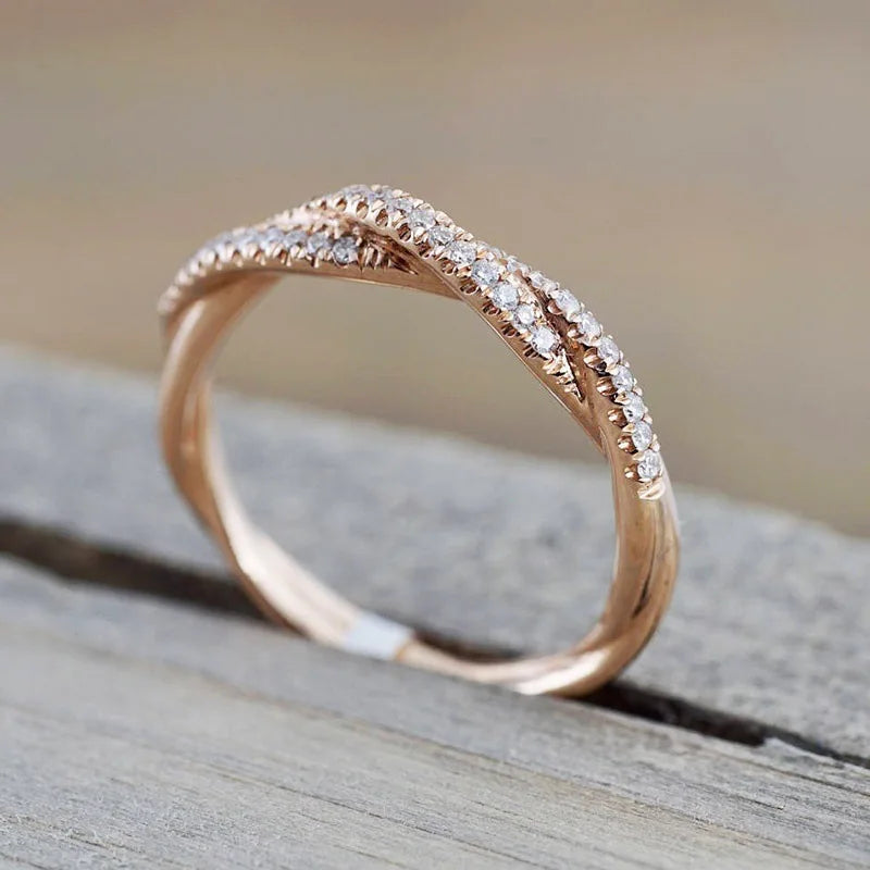 Women's Twisted Zircon Ring Silver Plated Stainless Steel Jewelry Gift