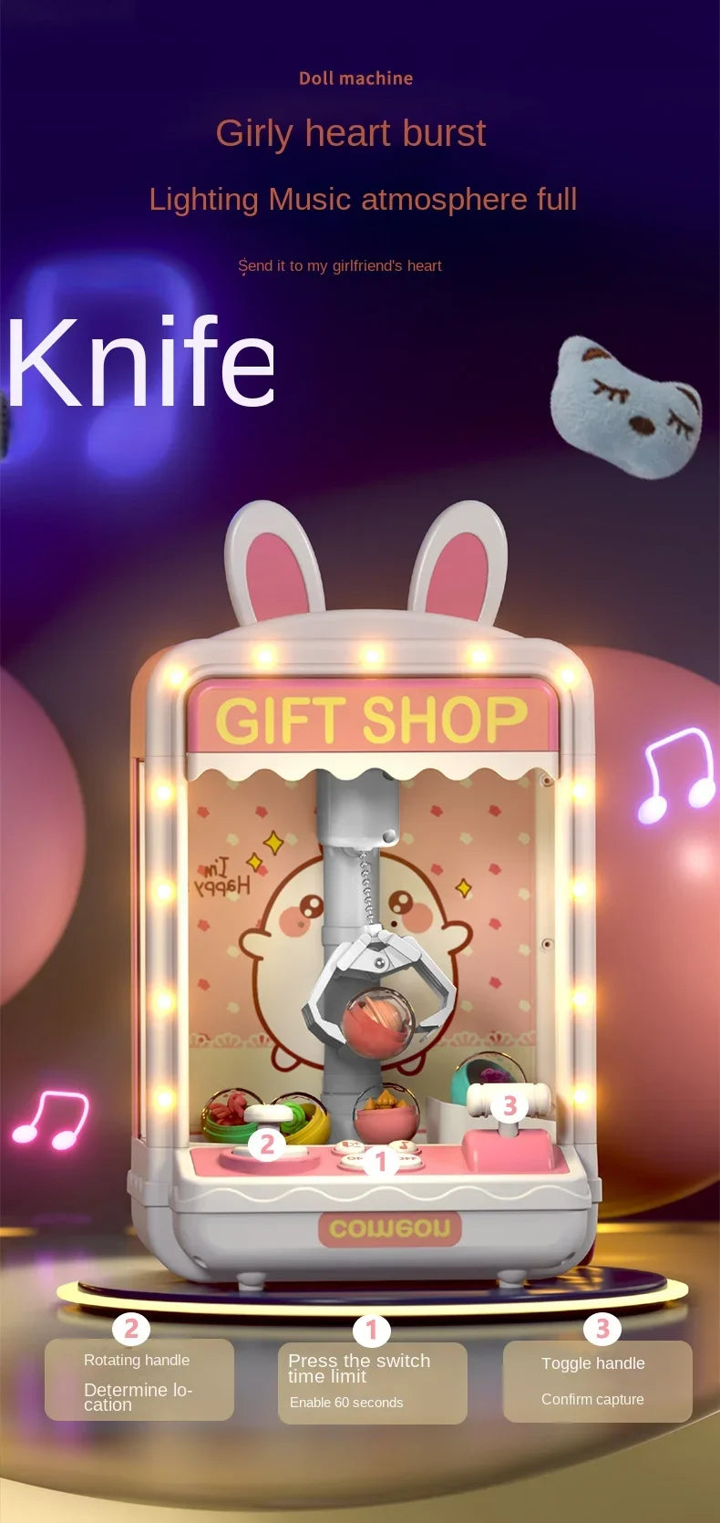 Cartoon Automatic Mini Claw Machine Toy for Kids Play Gift