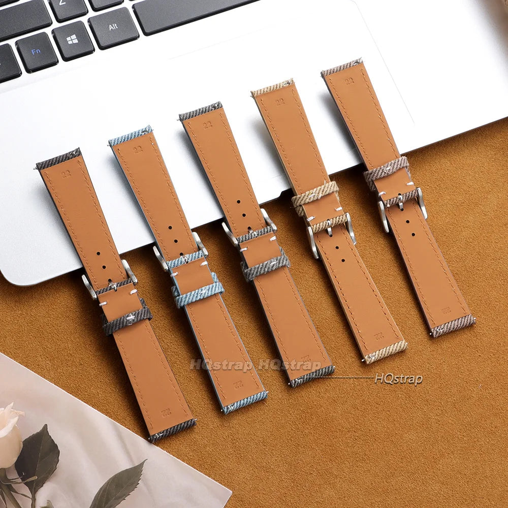 Quick Release Denim Pattern Watch Band 18mm-22mm Nylon Strap for Seiko Sport Wristwatch