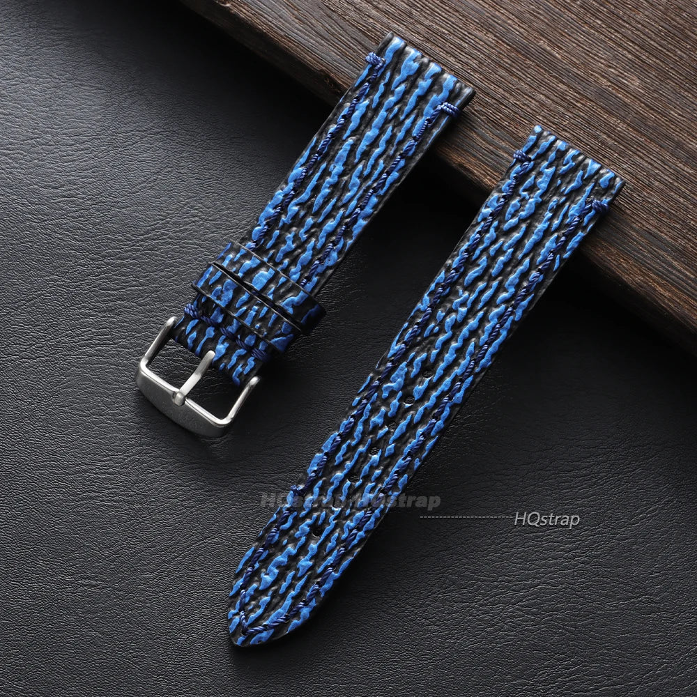 Handmade Vintage Leather Watchband 18-22mm for Seiko Panerai Snake Shark Skin Pattern Cowhide