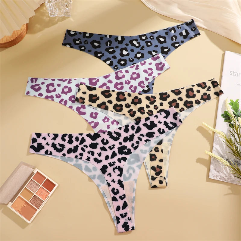 CowLost | activewear-pants-3pcs-womens-ice-silk-seamless-low-waist-leopard-thongs |12