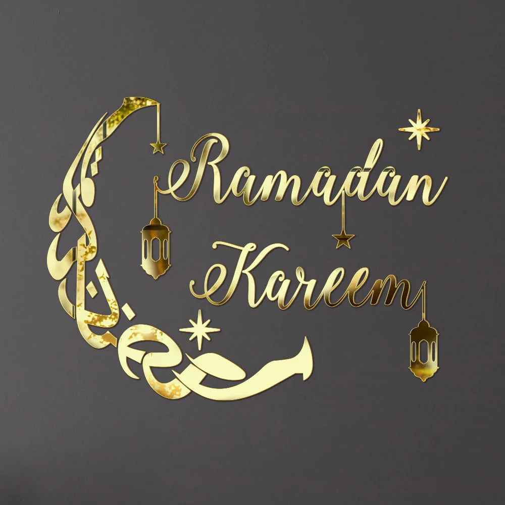 CowLost | ramadan-kareem-acrylic-stickers-golden-mirror-moon-star-self-adhesive-wall-sticker |1