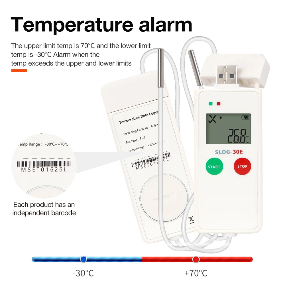 USB Temperature Data Logger 65000 Points PDF Recorder for Food, Medicine, Warehouse Transport