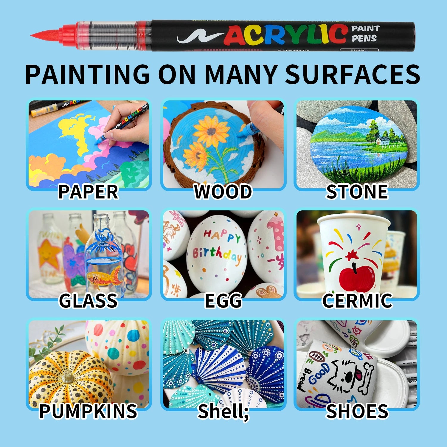 CowLost | markers-product_id-soft-brush-tip-acrylic-paint-pen-waterproof-high-saturation-automatic-ink-control-for-wood-metal-plastic-canvas-fabric |5