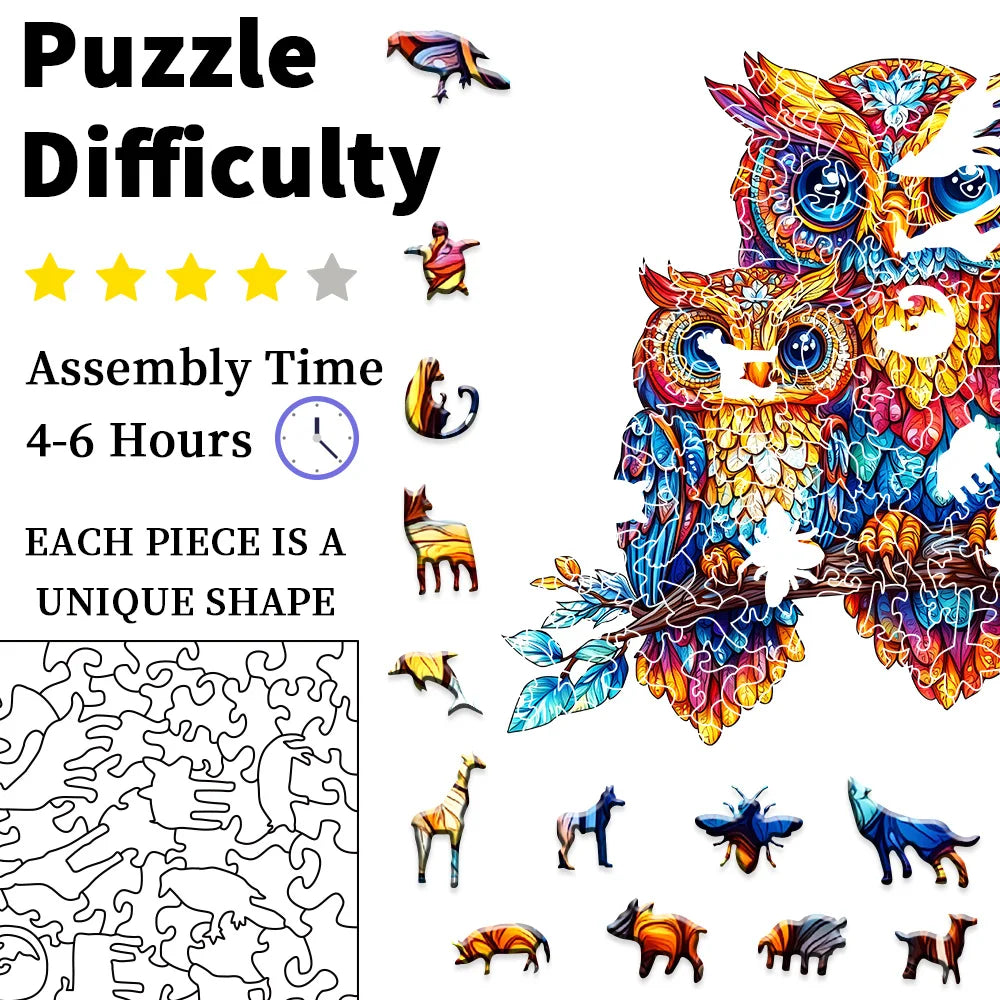 CowLost | product_id-moonlit-owl-cosmic-alien-glow-in-the-dark-wooden-puzzle-set |2
