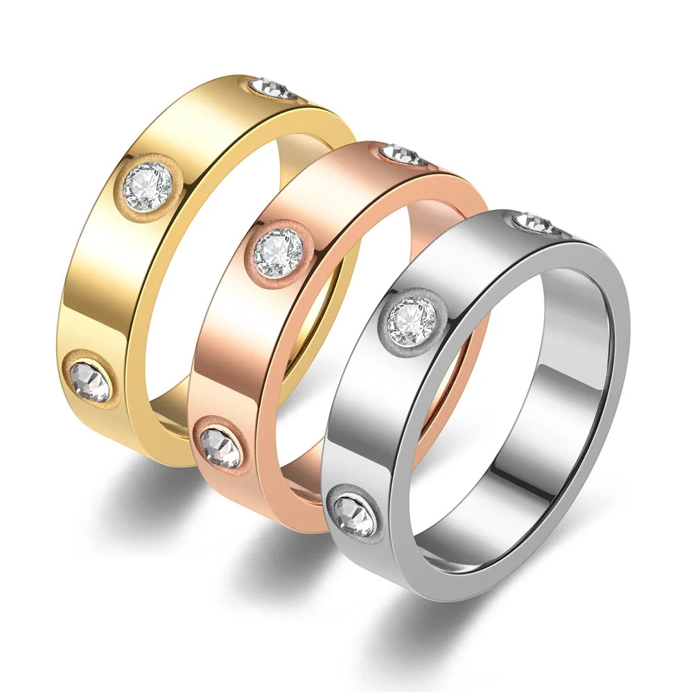 Classic Polished Stainless Steel Diamond Ring Unisex Sizes 5-11 Wholesale