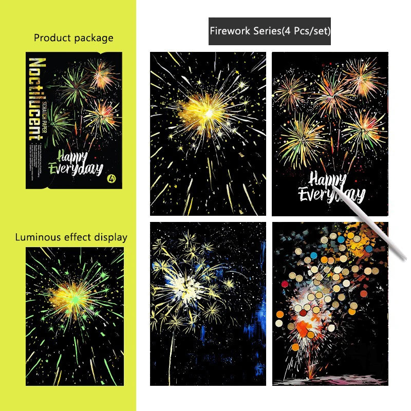 CowLost | product_id-4-pcs-a4-diy-luminous-scratch-painting-set-animal-butterfly-whale-landscape-night-view |24