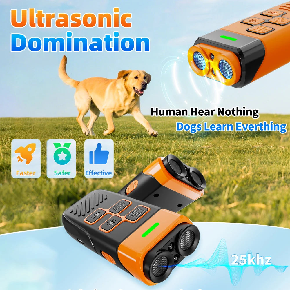 Dual Ultrasonic Rechargeable Dog Repeller with LED Flashlight for Training and Bark Deterrent