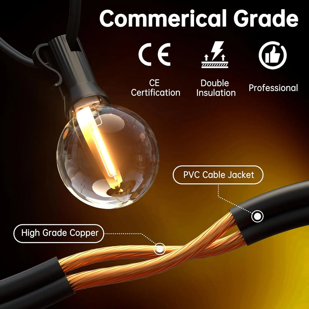Mexllex G40 LED Globe String Lights Outdoor Waterproof Plug-In Garland Lamp for Christmas Party Garden Decor