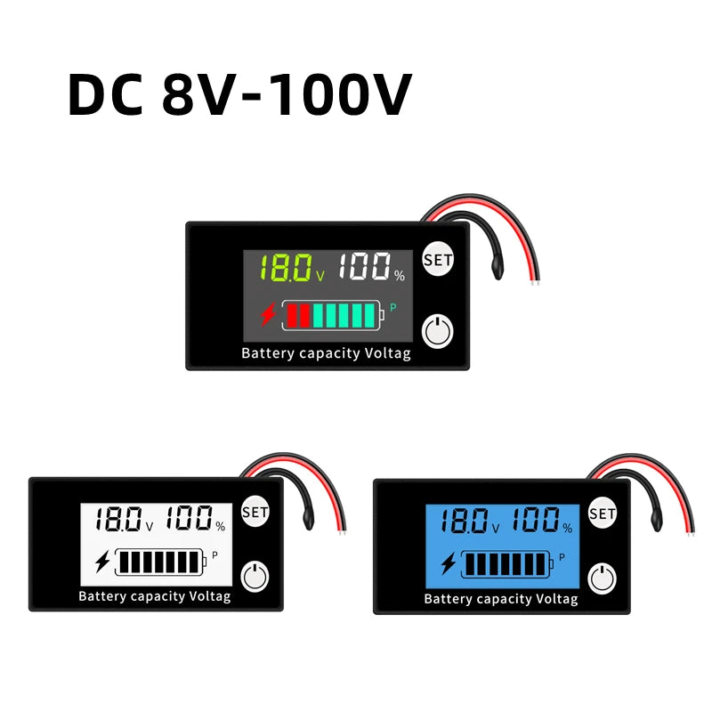 8V-100V Dual Line DC Voltmeter Battery Capacity Indicator with Temperature Alarm for Lead Acid Lithium LiFePO4