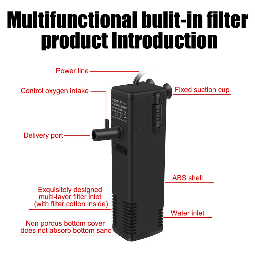CowLost | eu-plug-aquarium-fish-tank-oxygen-increasing-pump-low-level-water-submersible-water-filter-pump-turtle-tank-filter |3